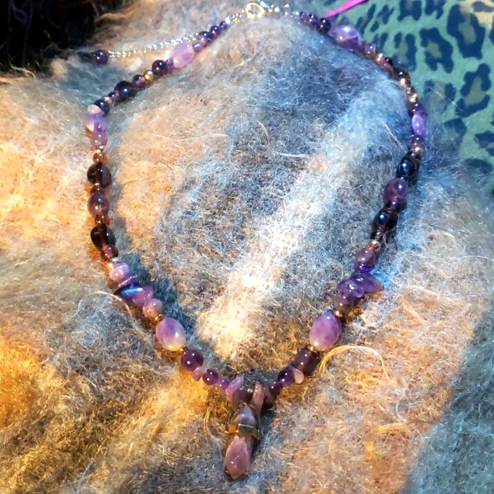 Semi precious stone Amerthyst and vintage glass necklace
